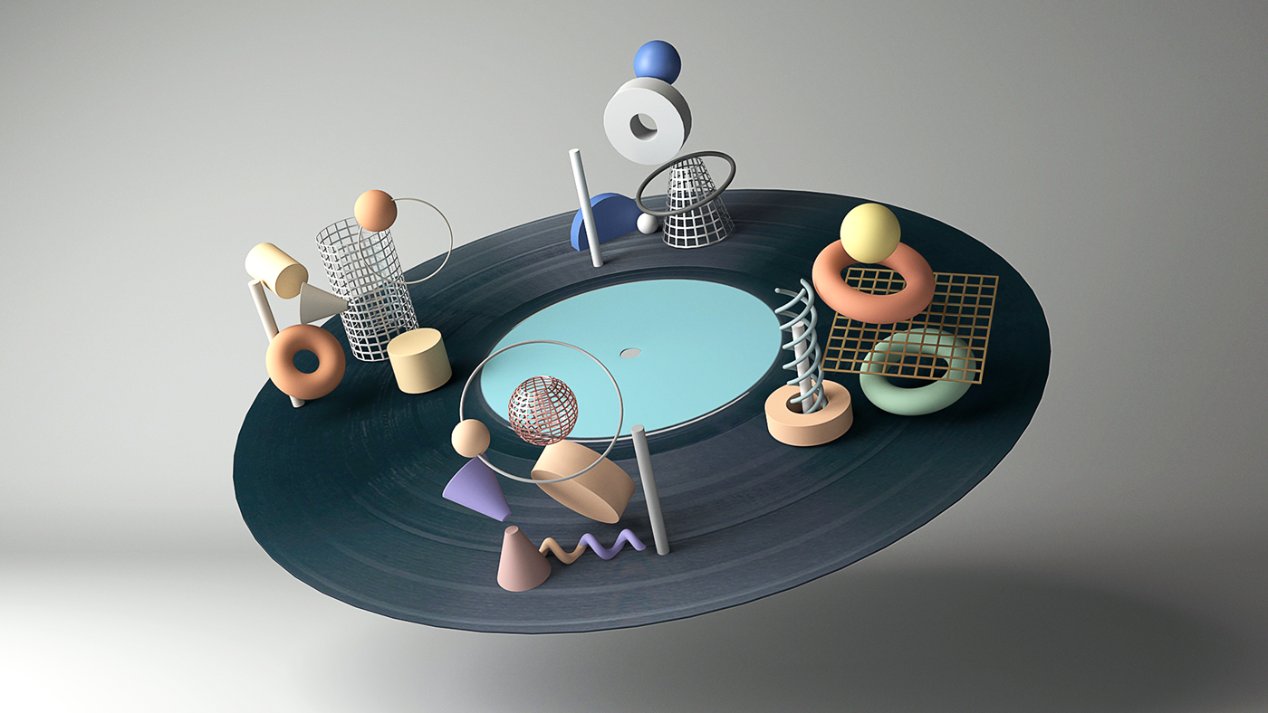 3D illustartion Maya Render color Space  music vinyl record geometric