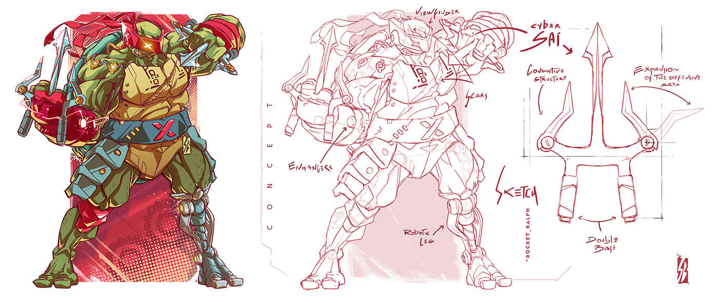 concept art sketch digital illustration geek Cyberpunk Mutant Ninja Turtles raphael