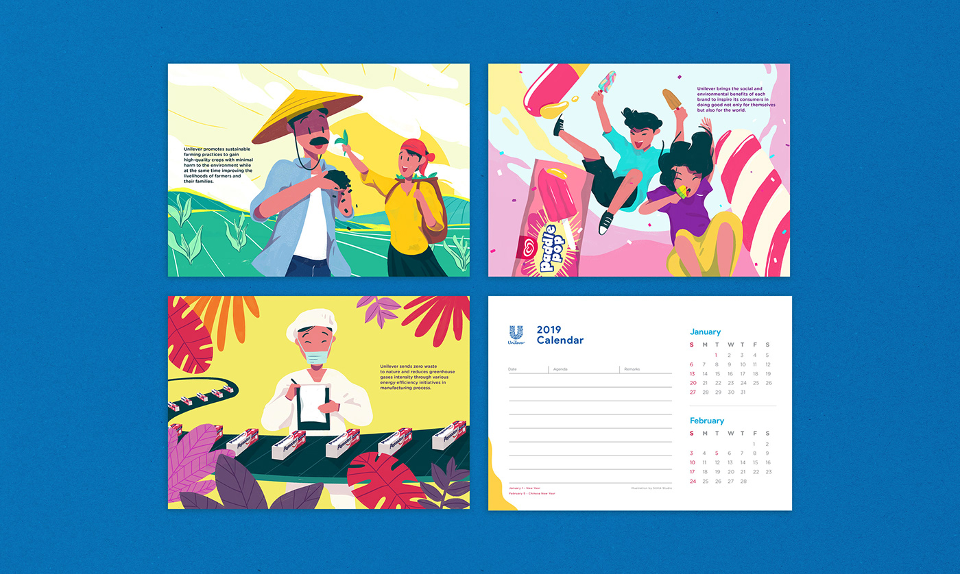 calendar Unilever Character cute proccess manufacture Fun color farmers Consumer