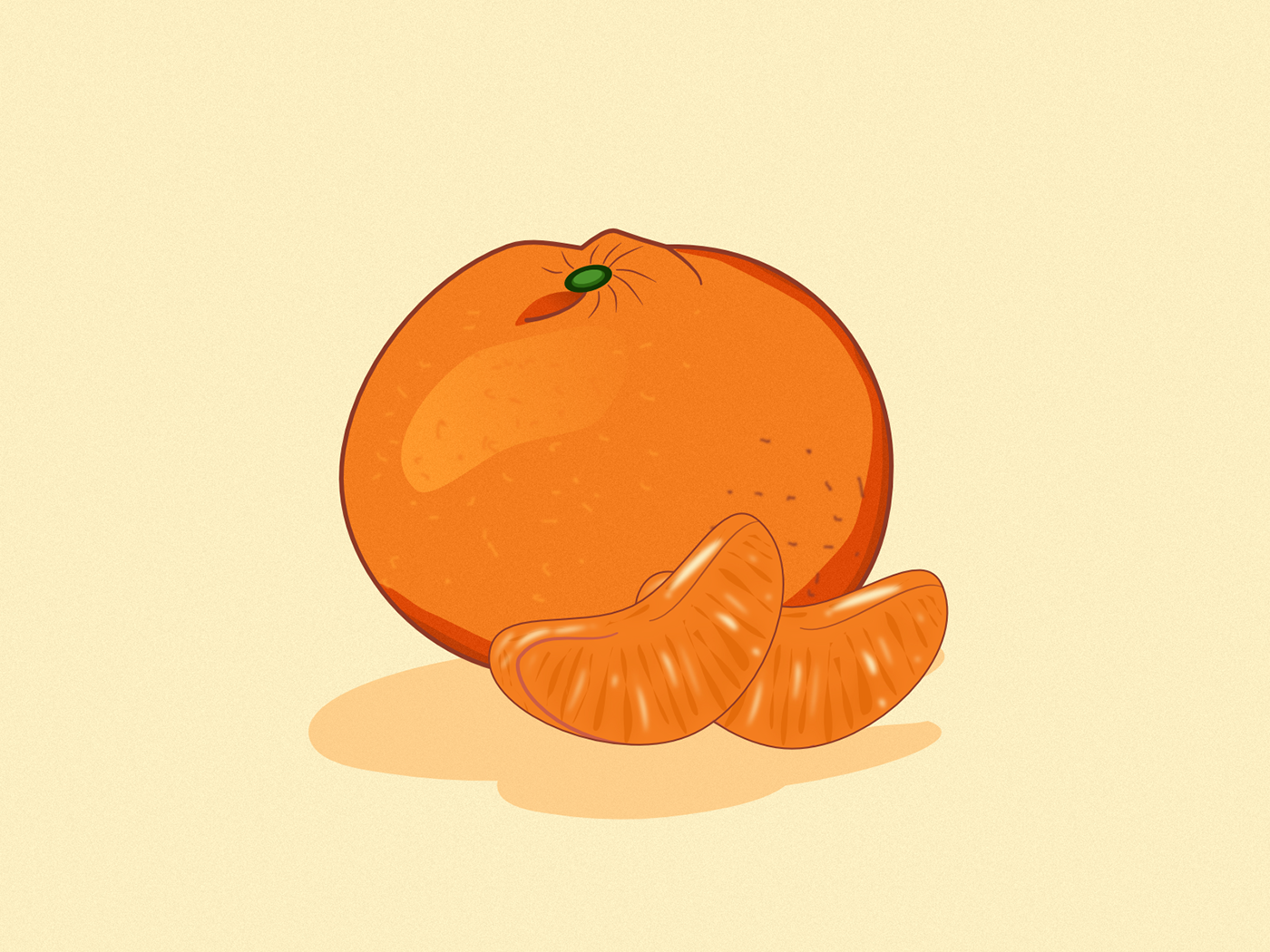 Vector illustration of a tangerine as whole fruit and two slices