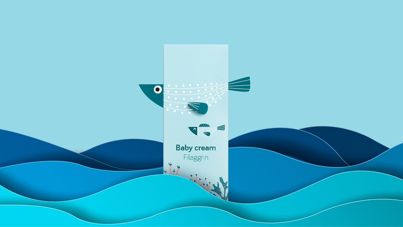 Animal Packaging  baby lotion baby skin care Cream Packaging fish packaging Hydration Packaging paper art sea illustratioon eyeka