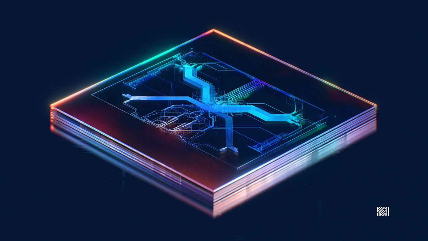 abstract chip chroma colors FUI macro redshift tech UI