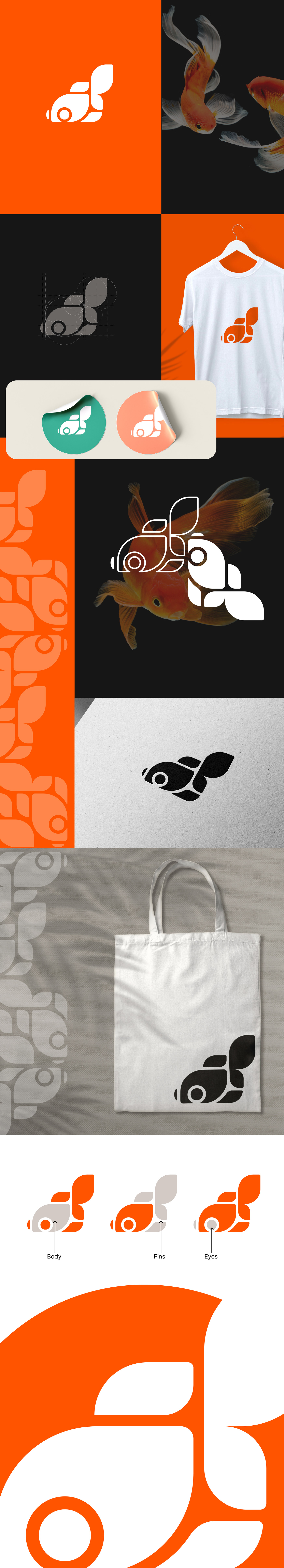 logo branding  Logo Design visual identity Logotype minimalist fish fishing Pictorial Logo gold fish logo