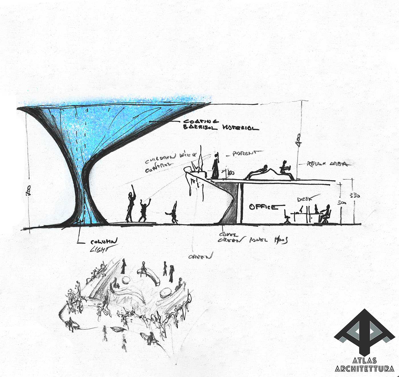 free Form pillar Render design architecture sketch center rendering Shopping