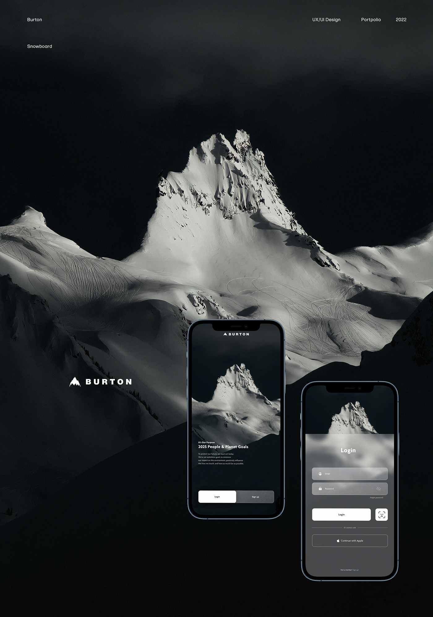 app GUI live mobile mountains snow snowboard sports burton uiux