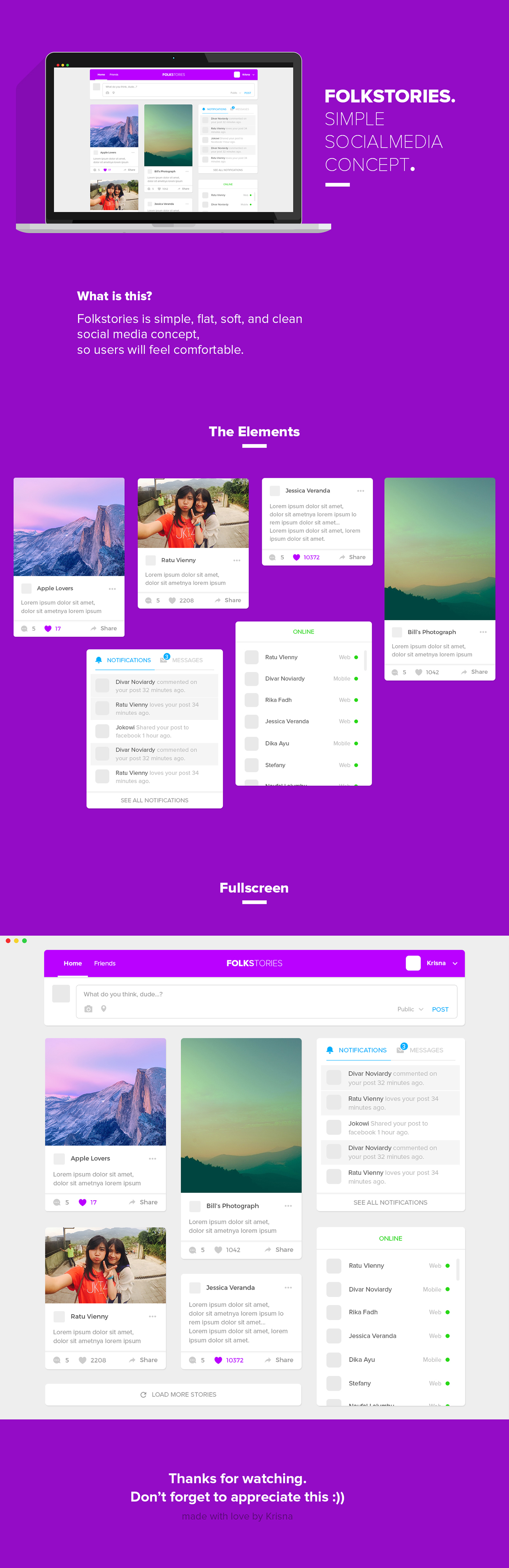 flat purple Socialmedia modern simple userfriendly Freelance concept apps Web