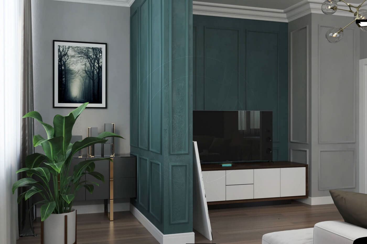 apartment design emerald color modern classic Stucco decor Дизайн квартиры современная классика