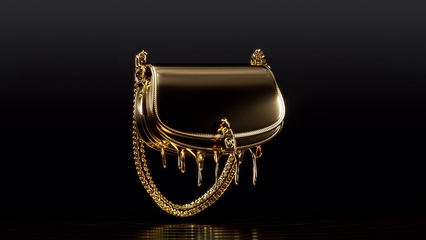 michael kors bag simulation fluid Liquid gold 3D animation  Fashion  accessories