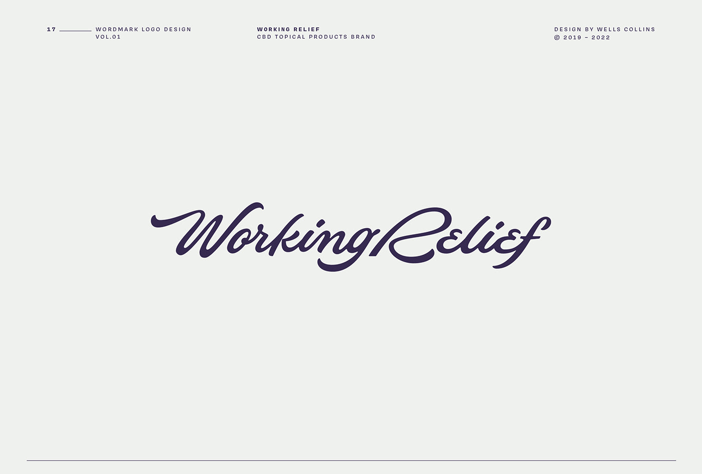 Flowing script logotype for CBD topicals brand, Working Relief
