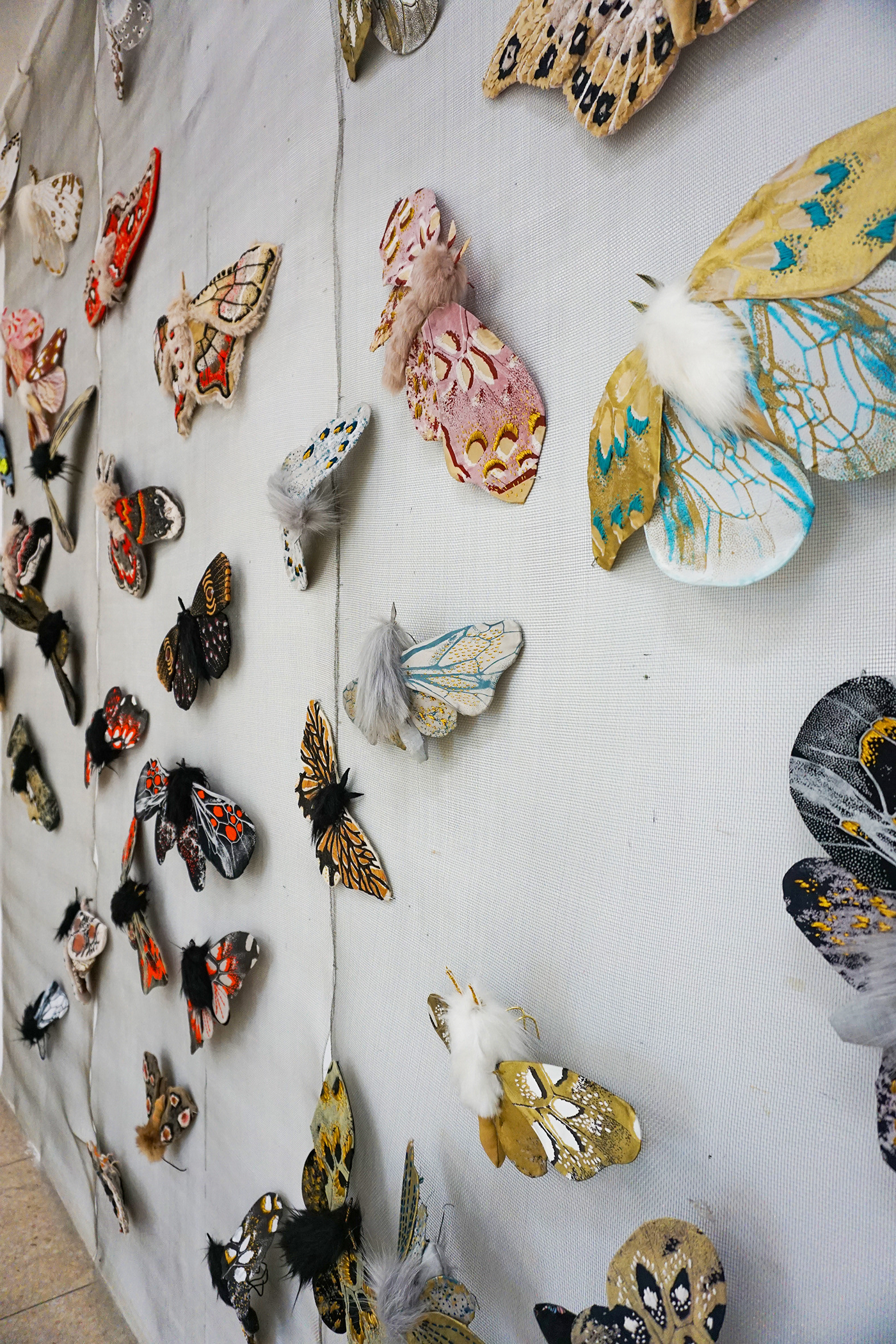 butterfly Embroidery fabric handmade installation Installation Art moths moths and butterflies textile textileart  