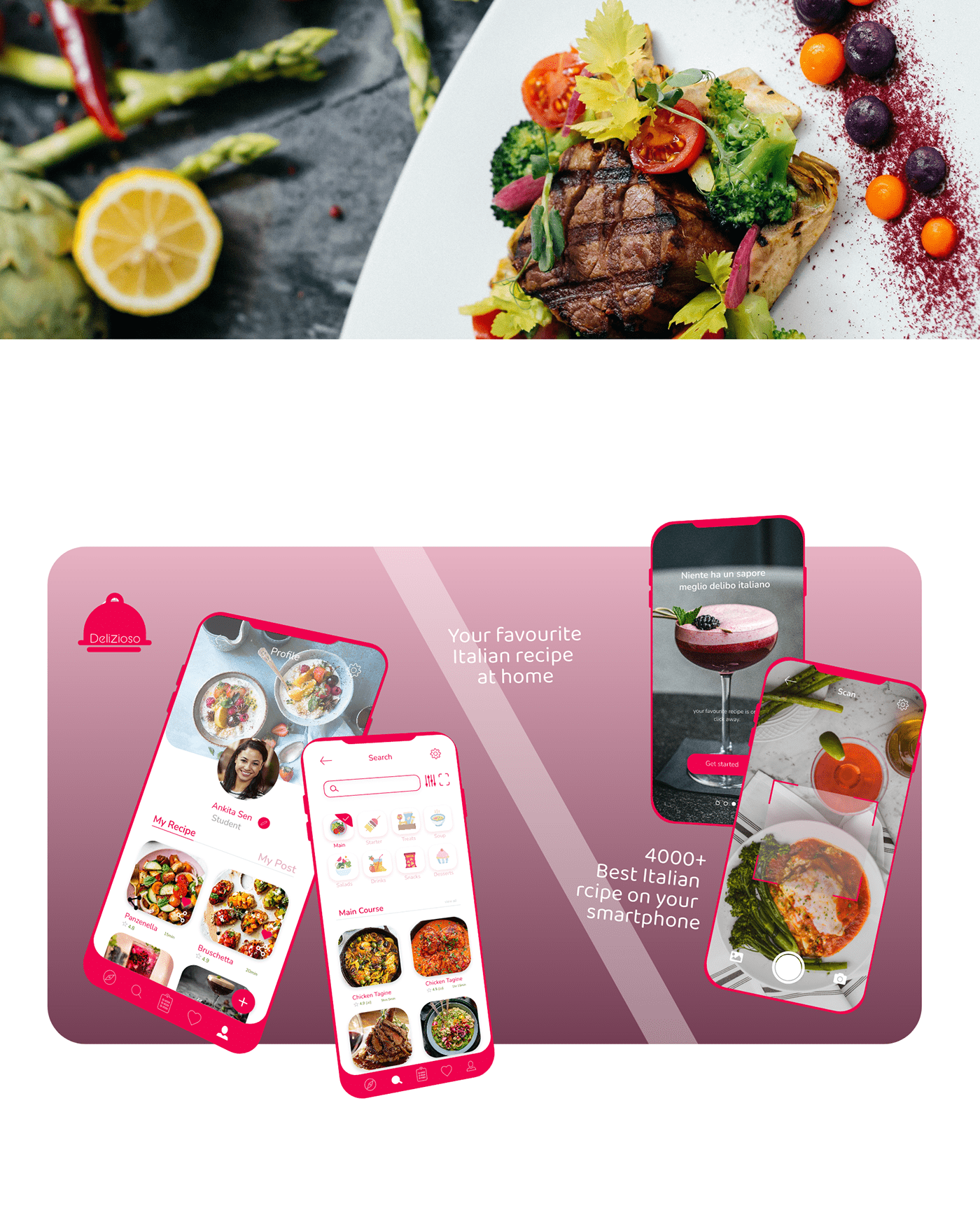 Adobe XD Case Study food app Mobile app recipe app UI/UX Design UX design