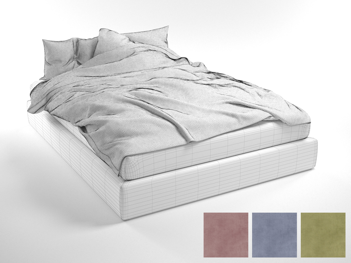 bed sleep Interior bedroom pillow cushion blanket Indoors night 3D model