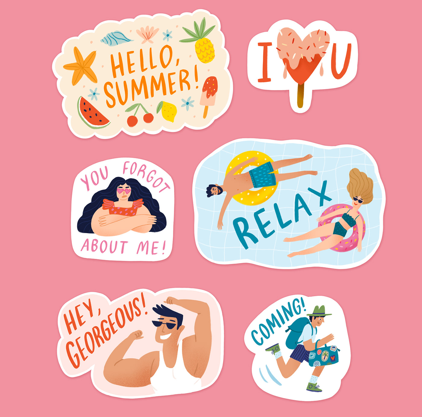illustration design lettering sticker pack stickers stickers design summer summer illustration summer stickers viber viber stickers