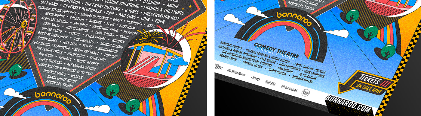 bonnaroo festival music poster design ILLUSTRATION  Fun festive lineup bands