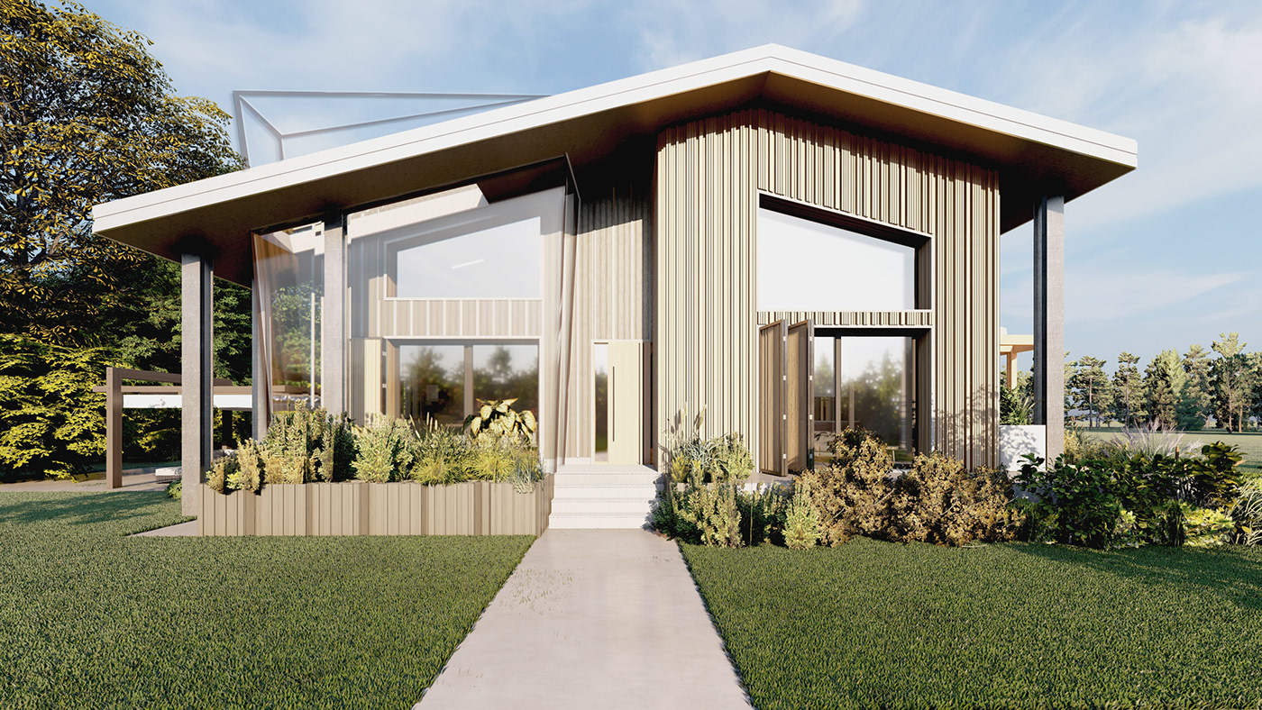 3D architecture design exterior garden house Nature Render visualization
