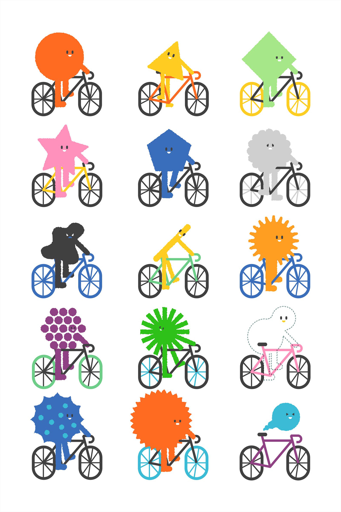 Character Cycling friends book poster Bicycle shapes kids