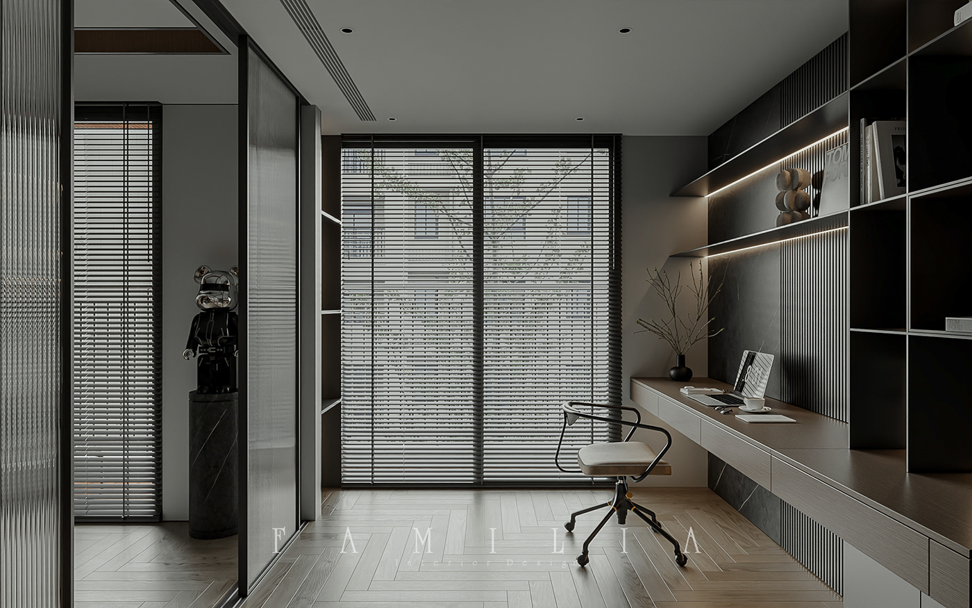 architecture visualization modern minimalist studio living room kitchen bedroom