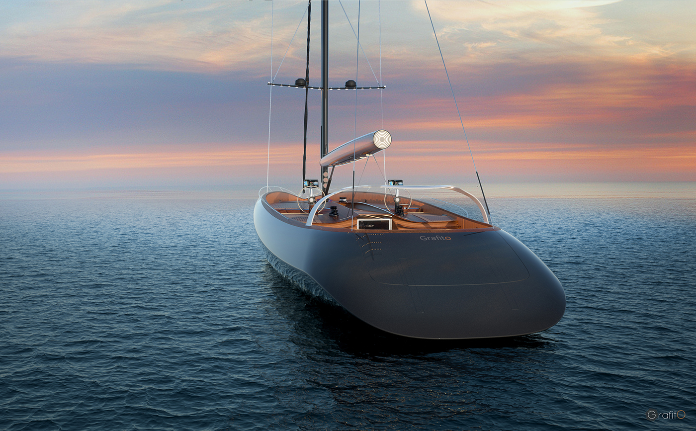 yacht sailing graphite Ocean design industrial design  3D 3d modeling Render visualization