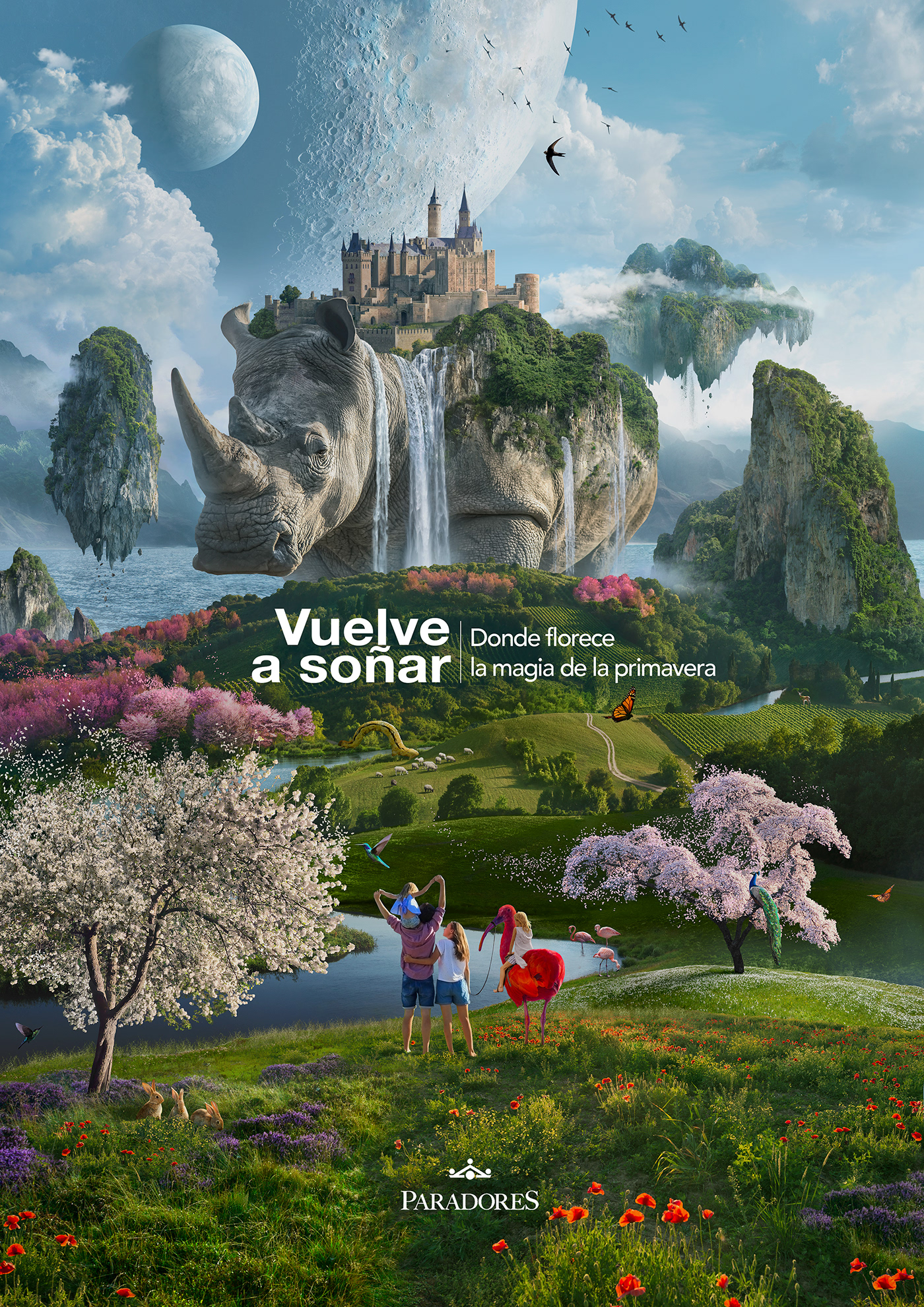 Advertising  Digital Art  fantastic fantasy hippo hotels ILLUSTRATION  Matte Painting spring Travel
