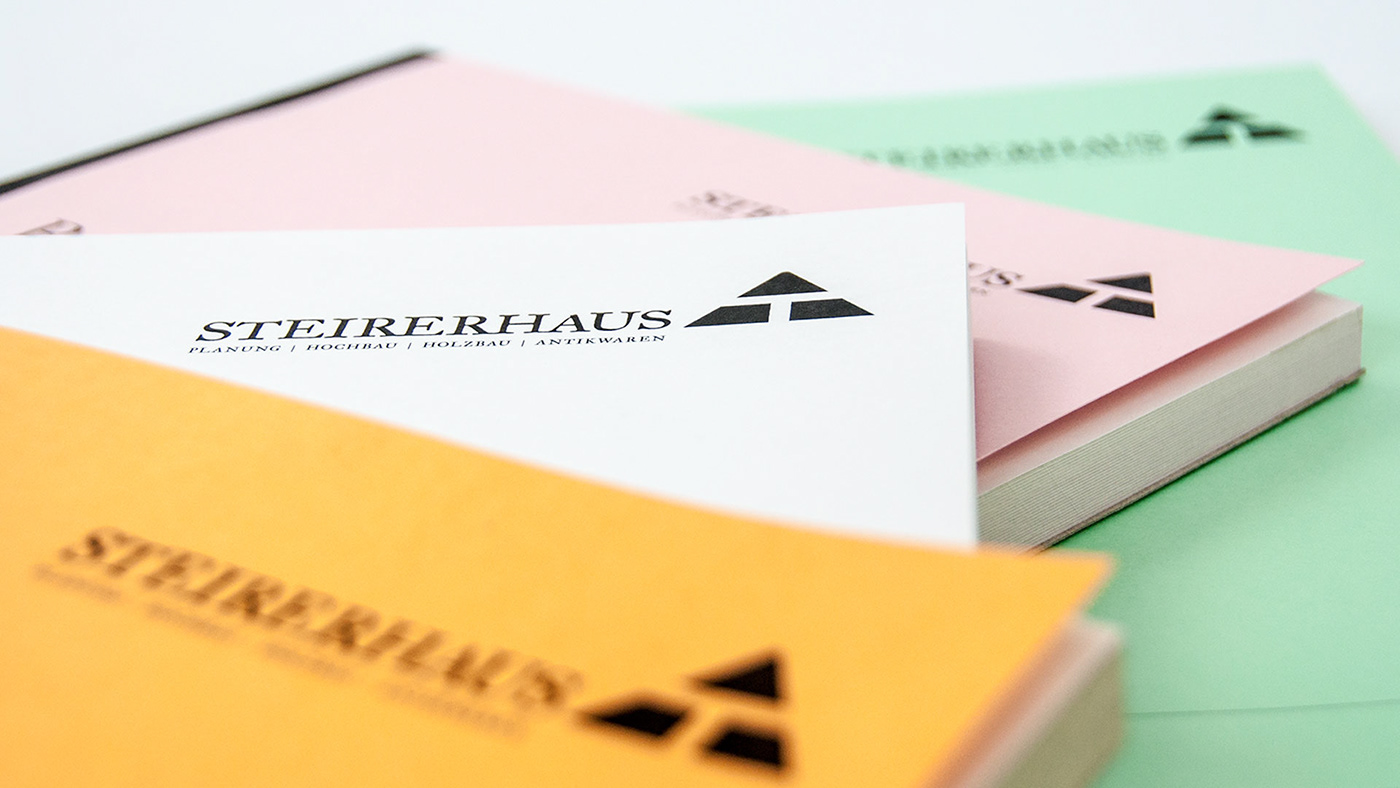 Steirerhaus Visitenkarten Briefpapier kuvert Formulare mappen Inserate Screendesign printdesign studio bleifrei