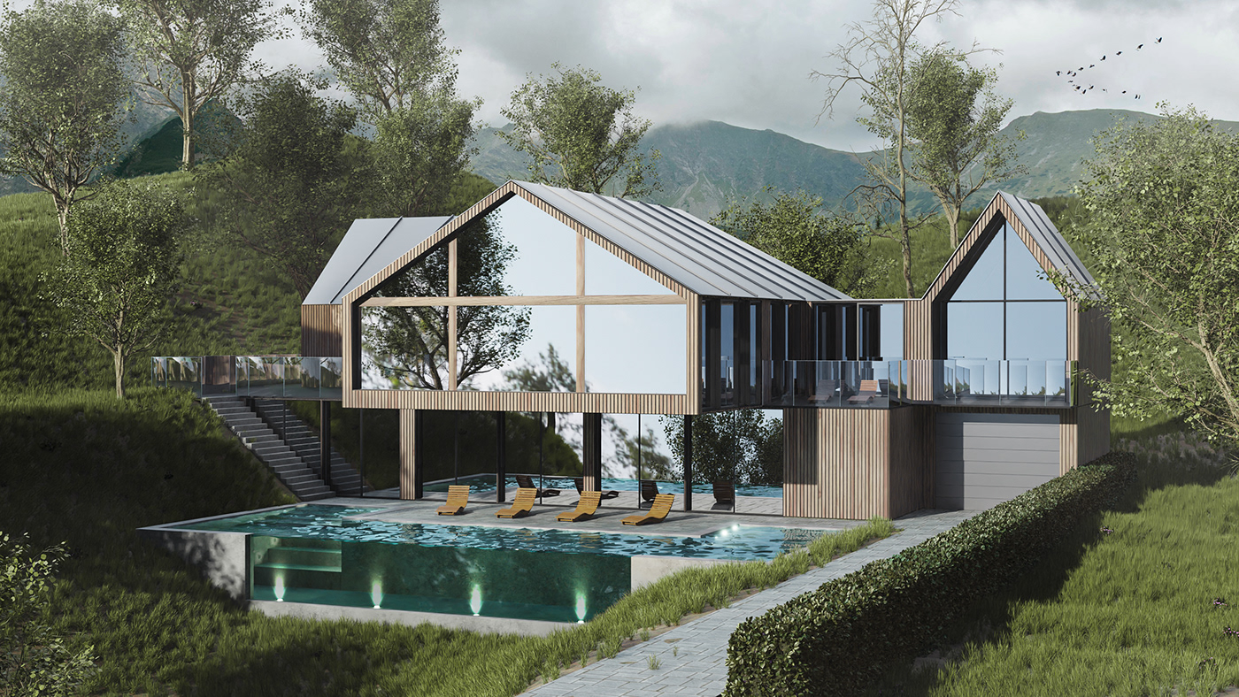 3D architecture archviz floor plan house HOUSE DESIGN Nature swiming pool Villa wooden house