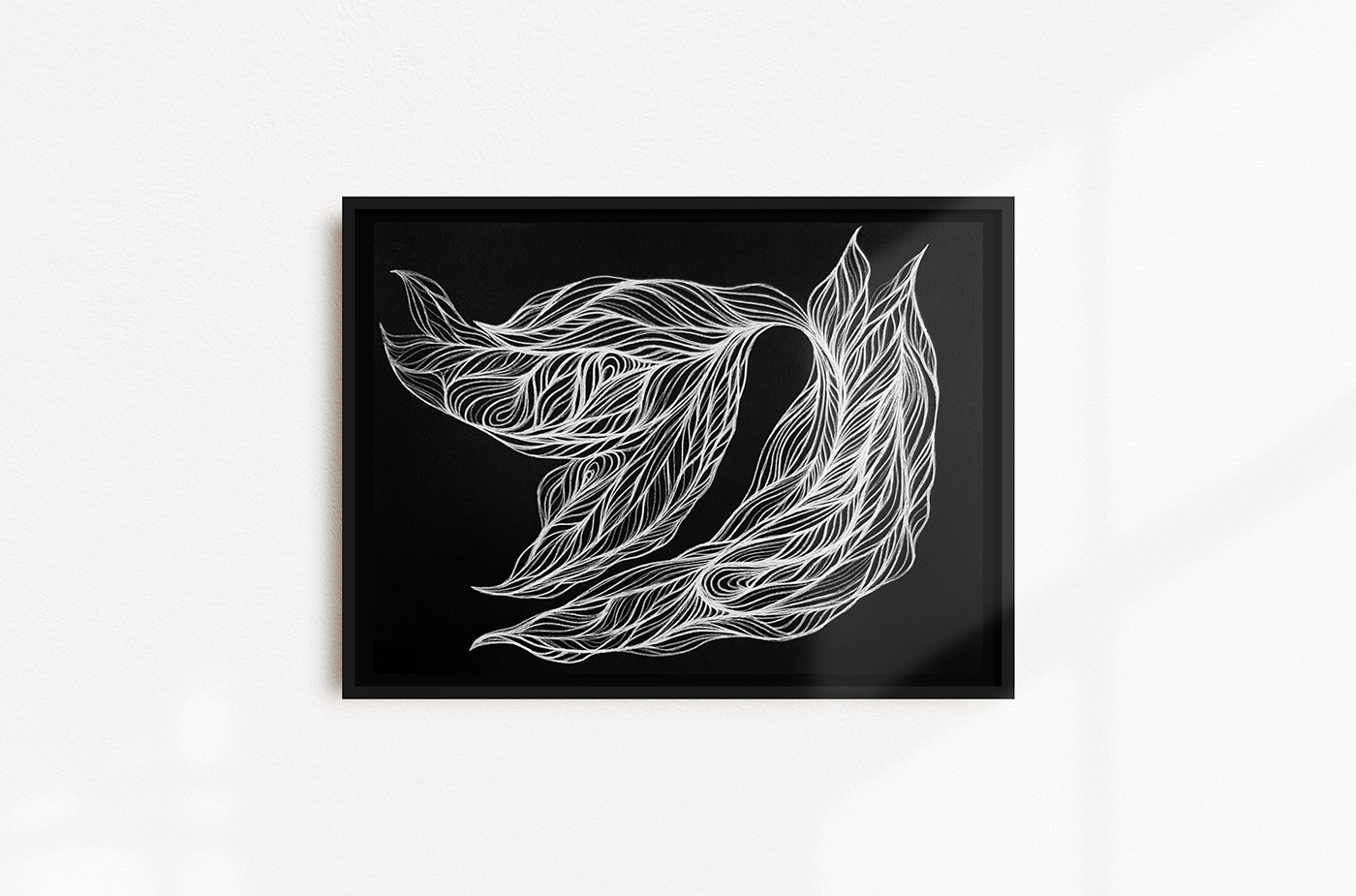 abstract acrylic illustration  floral ILLUSTRATION  leaf lineart Lineart illustration poster wallart White on black