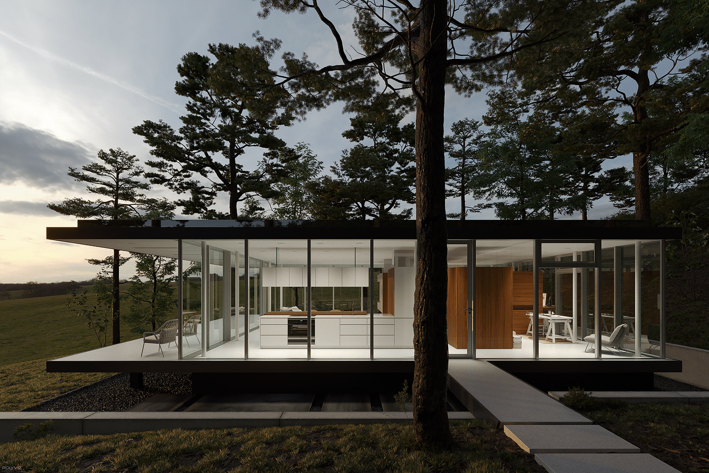 3d max arquitectura corona render  du Lac interior design  minimal modern polyviz
