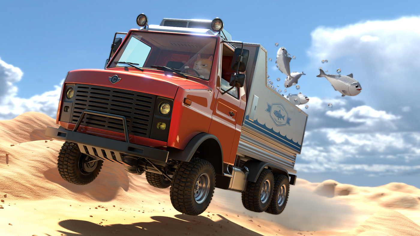 ILLUSTRATION  3D Character Cat Truck