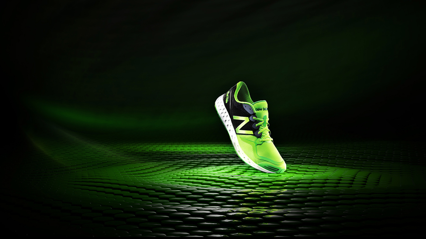 3D vfx CGI shoe trainer Clothing abstract minimal green sneaker dark light atmosphere ambience