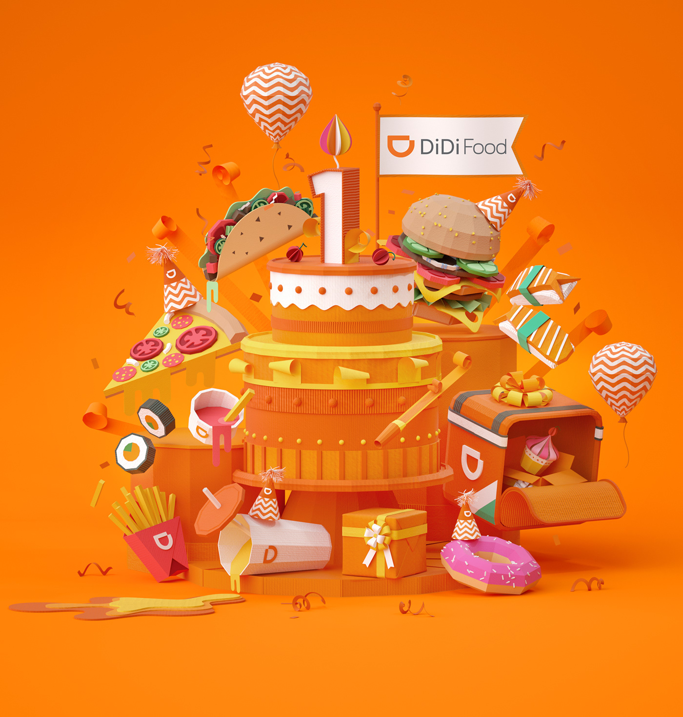 3D Advertising  animation  design didi DIDI FOOD digital ILLUSTRATION  motion graphics  paper craft
