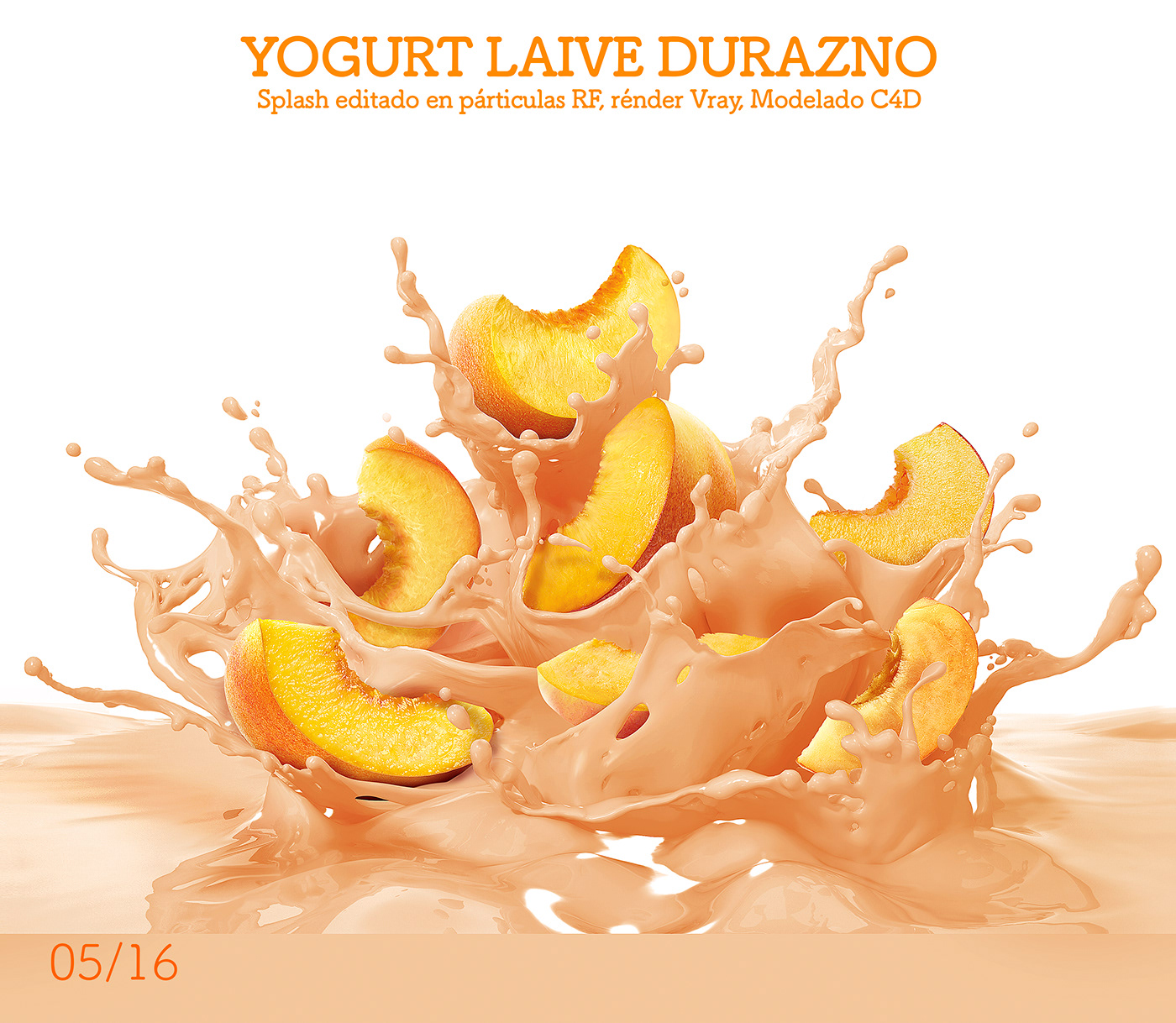 ilustracion realflow c4d 3d foto composicion retoque digital dirección de arte splash yogurt laive frutas