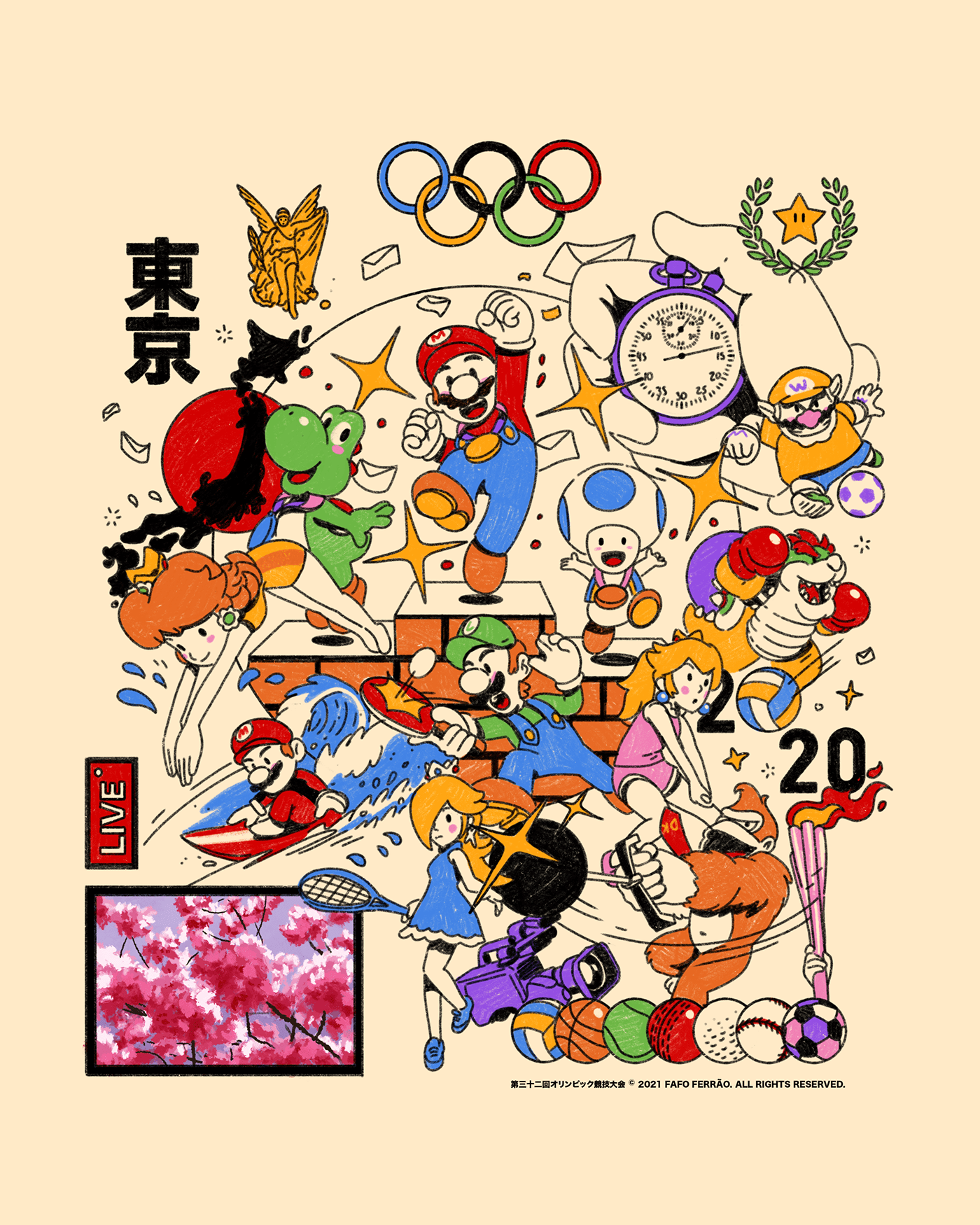 fanart japan mario Nintendo Olympics sports tokyo tshirt videogame
