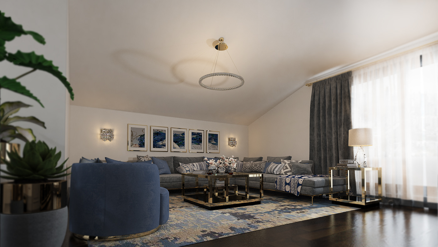 interior design  palace 3d max vray MODERN GRAND living room italian furniture gabriel moreno BLUE GRAY GOLD classy