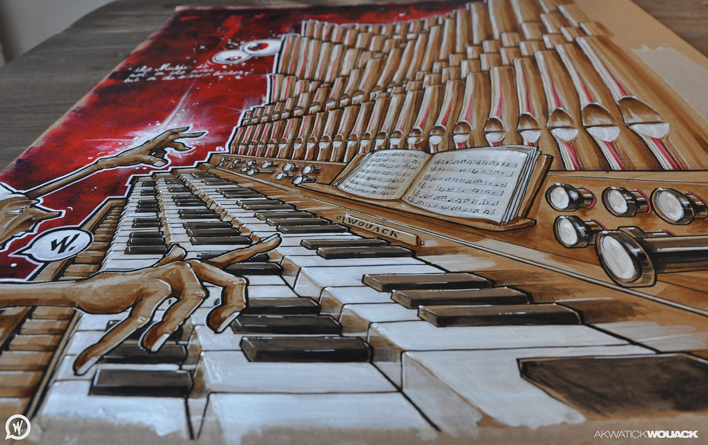 Wolfgang Amadeus mozart crisis organ Piano acrylic Posca pencil ballpoint cardboard