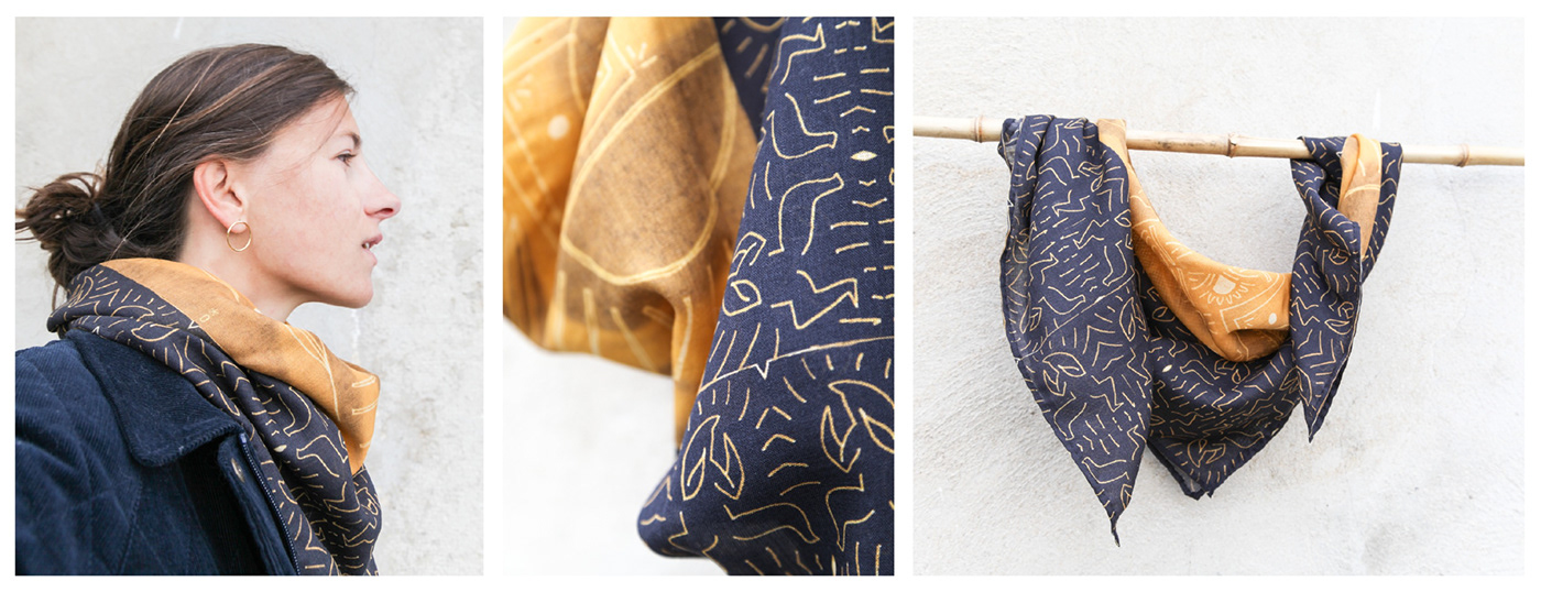 textile motif ILLUSTRATION  foulard jaune soleil pattern surface design Fashion  print making