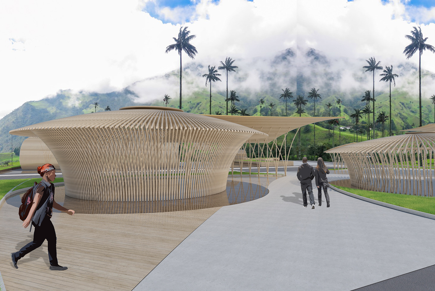 3D architecture arquitectura bamboo community prototype refugio shelter Urban Design visualization