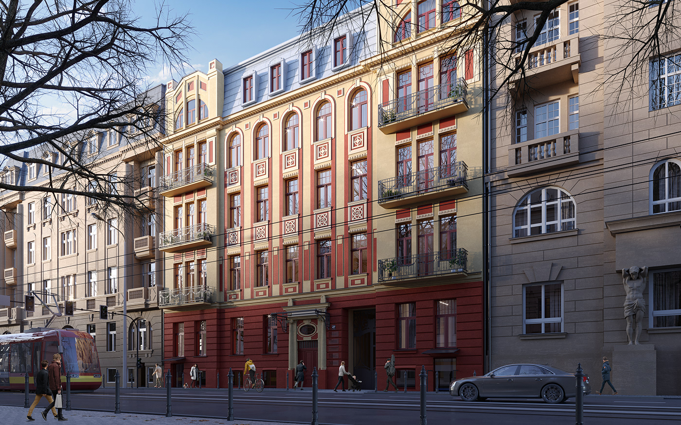 building damian fryde lodz narutowicza 47 poland Render residential revitalisation tenement house