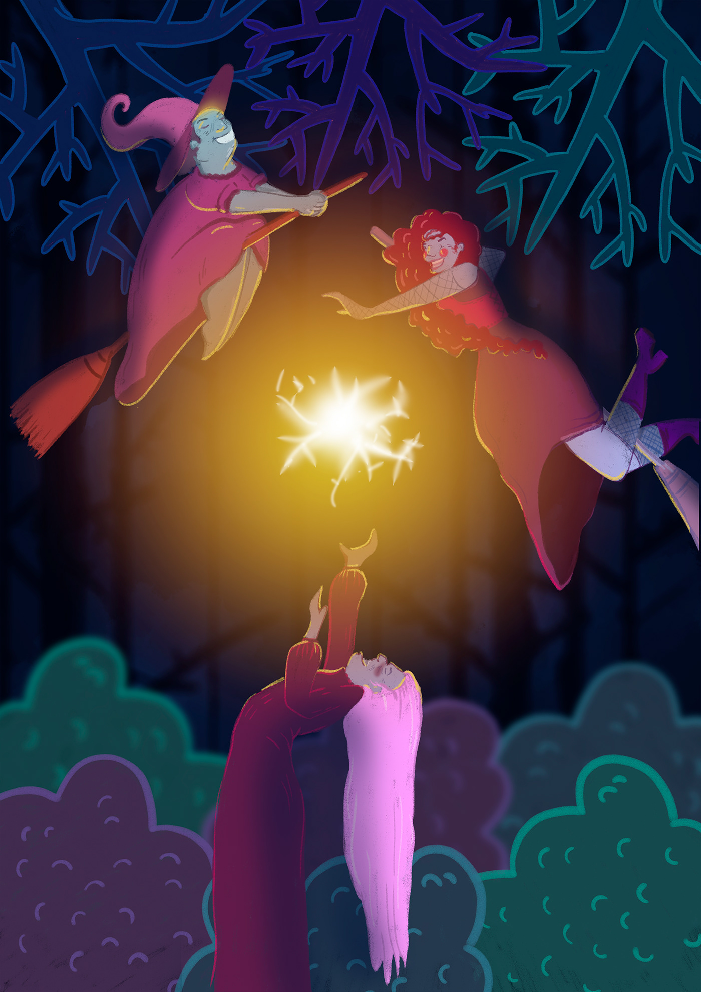 aquelarre bosque Brujas ilustracion