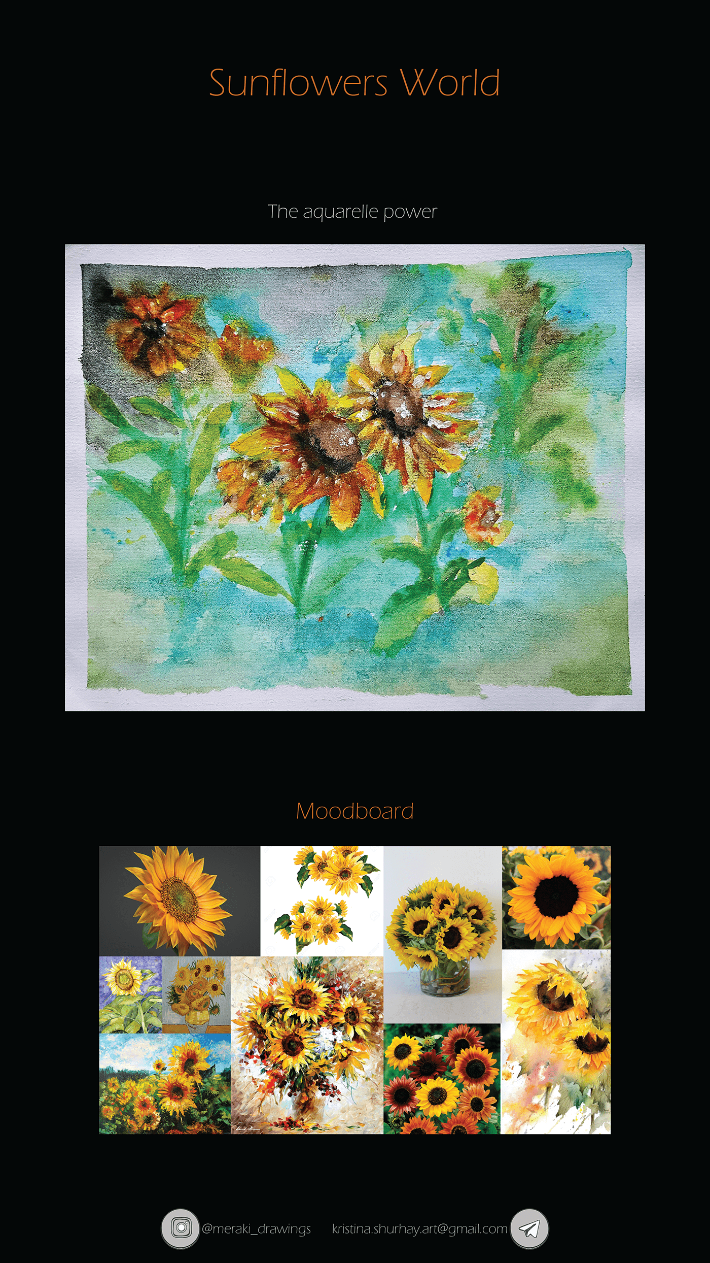 Sunflowers, watercolor and nature