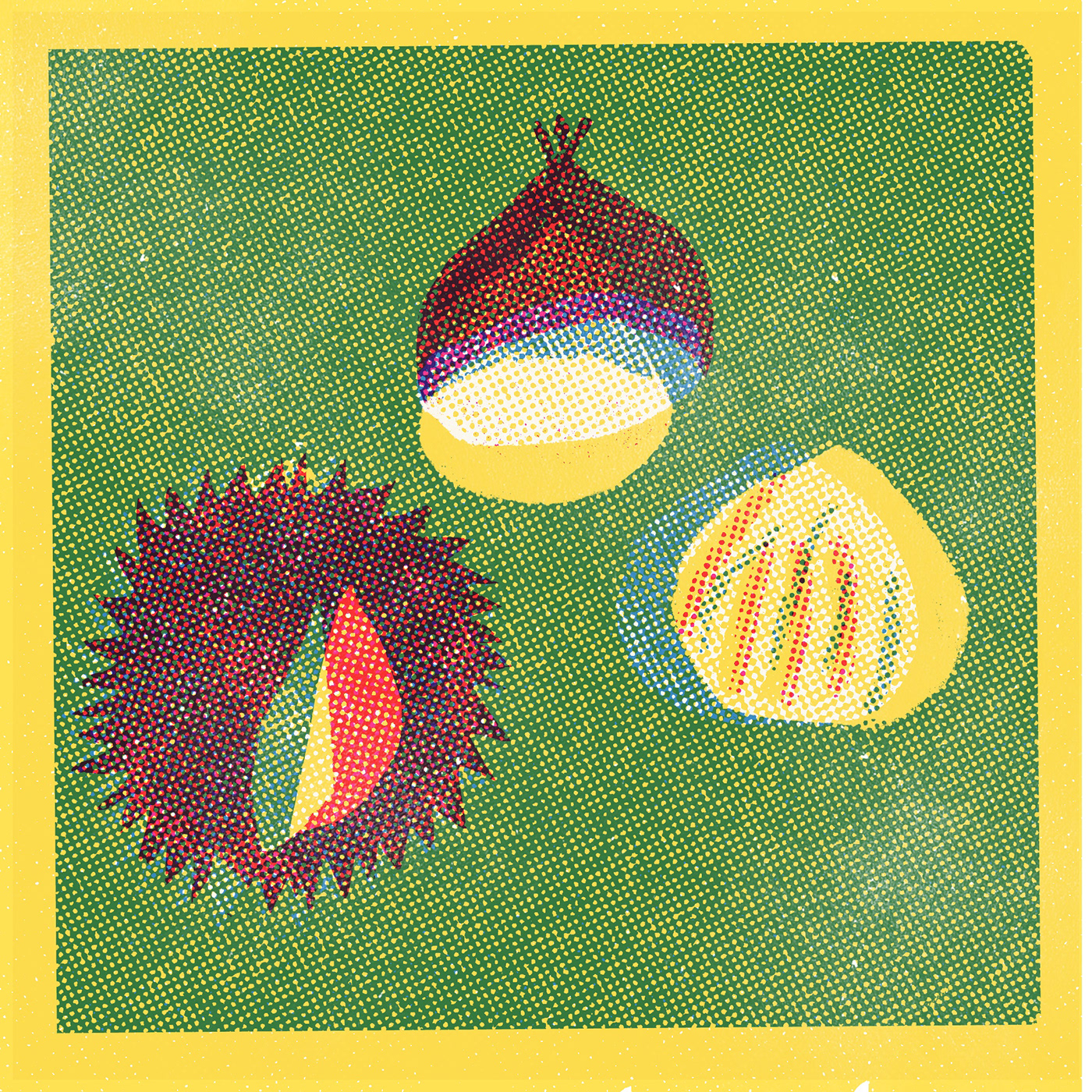 chestnut food illustration halftone ingredient Matchbox Packaging Retro Riso surface vintage