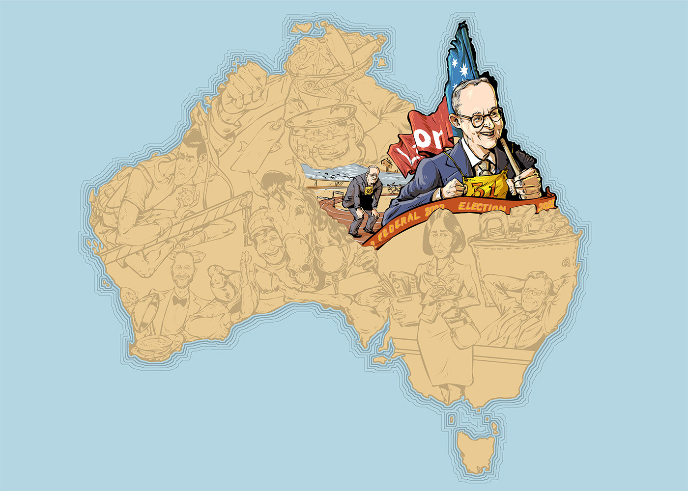 Australia conceptual economic editorial ILLUSTRATION  magazine map news political portrait