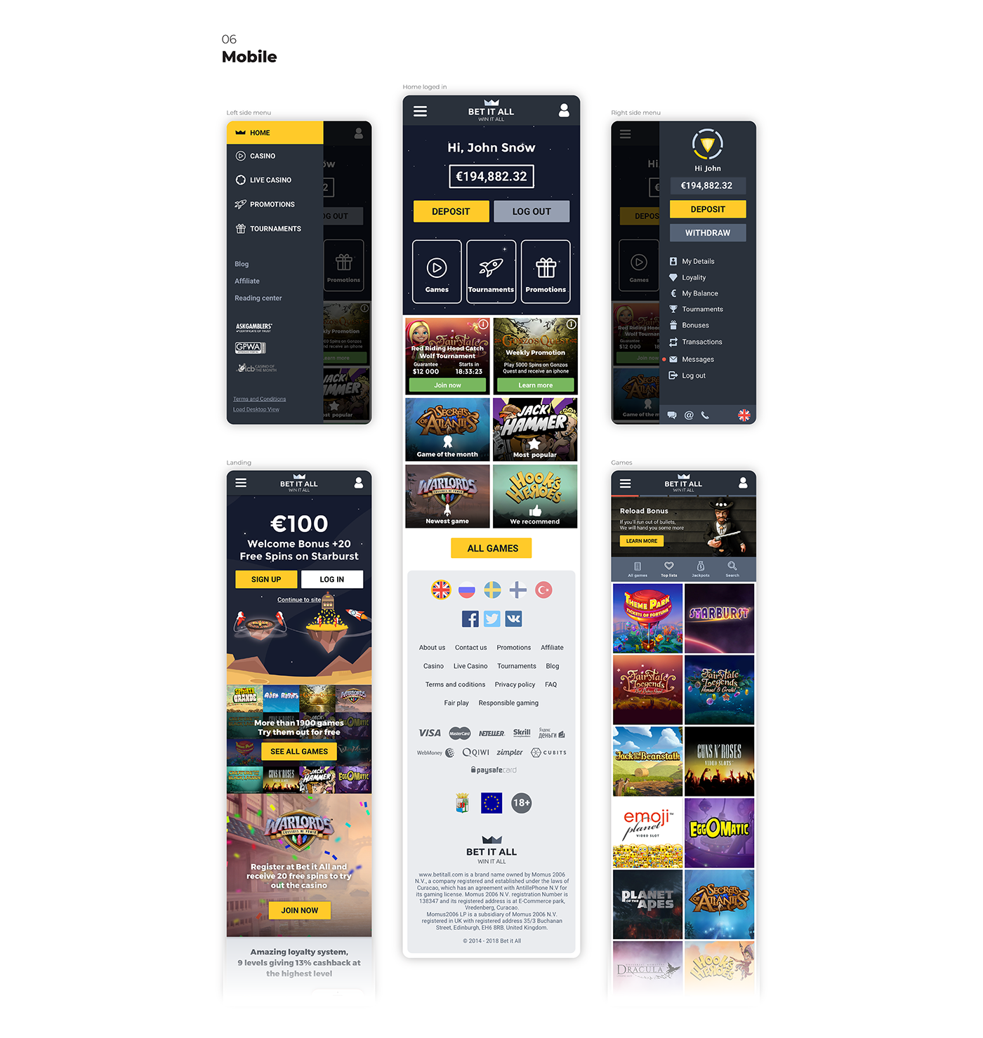 online casino Website Web brand identity casino UI/UX user interface