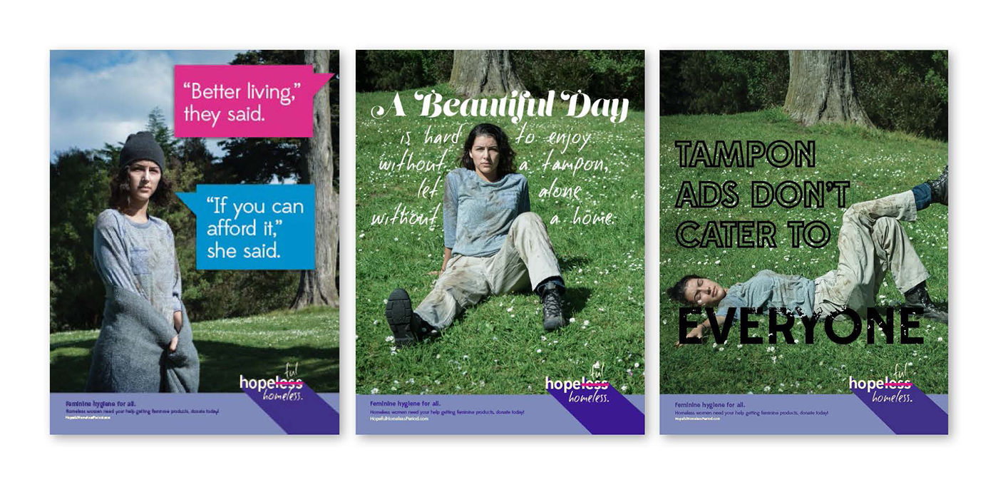 Adobe Portfolio awareness campaign homeless women period tampons feminine goods
