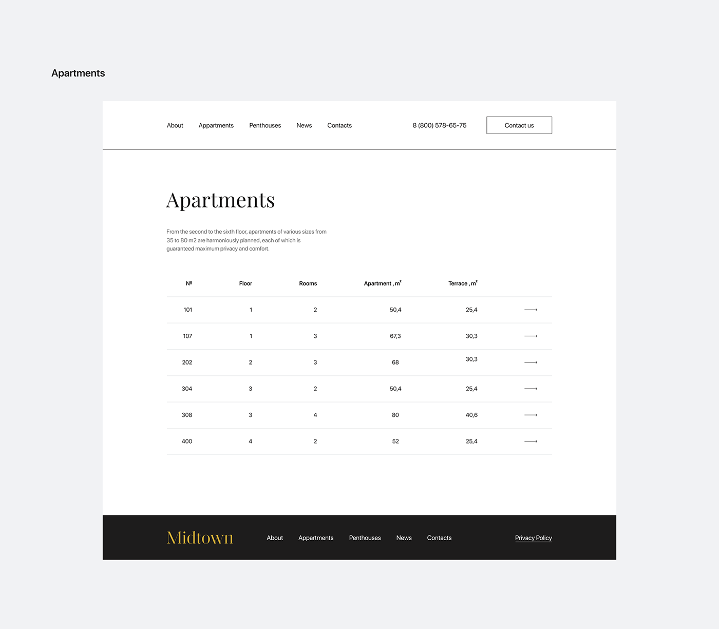 apartments clear interaction Interface minimal real estate UI ux Webdesign Website