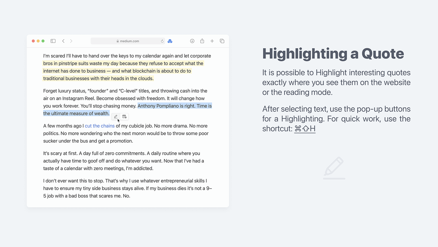 app bookmarks concetp decign highlights notes research UI ux Web
