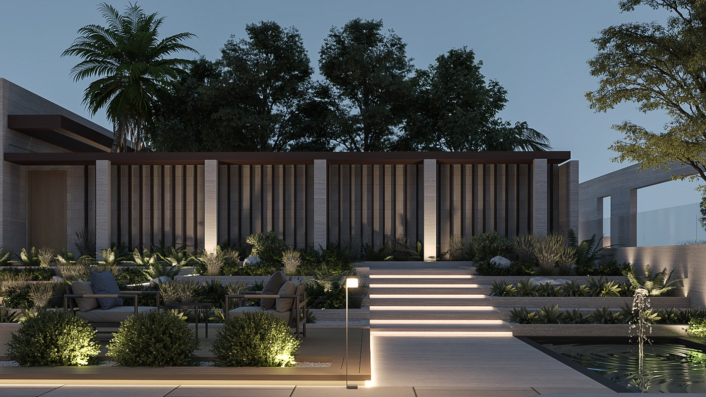 Landscape Outdoor resort plants green Villa exterior visualization architecture lighting