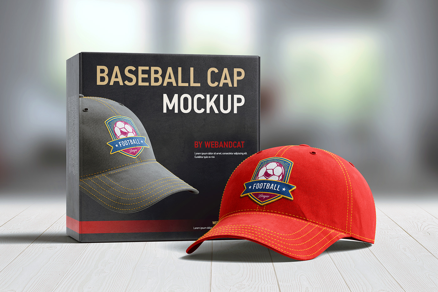 cap baseball freebie psd Mockup 3D box hat hood