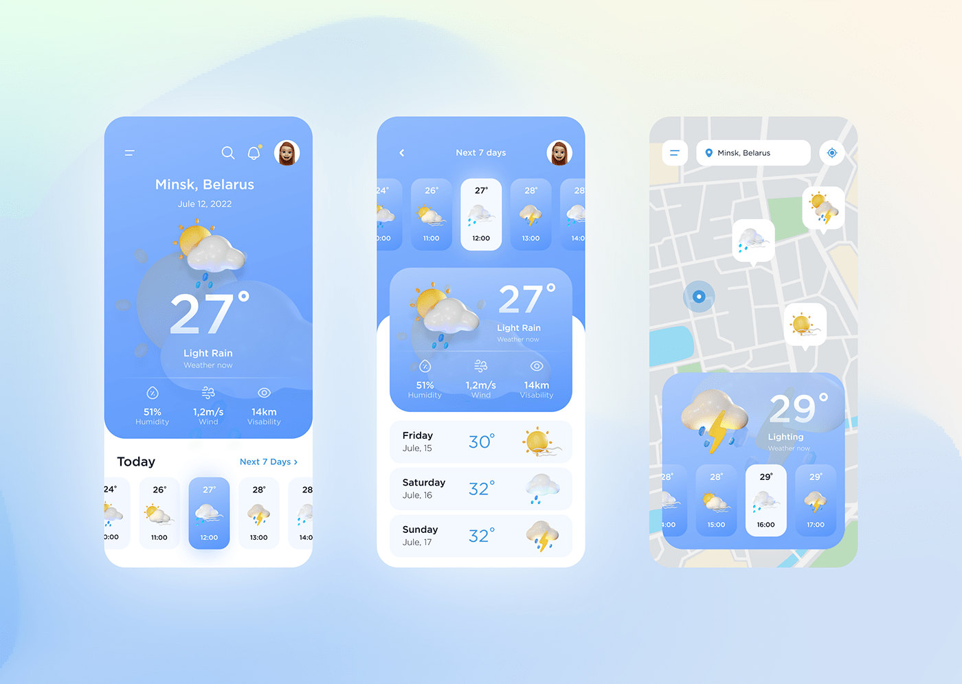 3D design Mobile app weather weather app