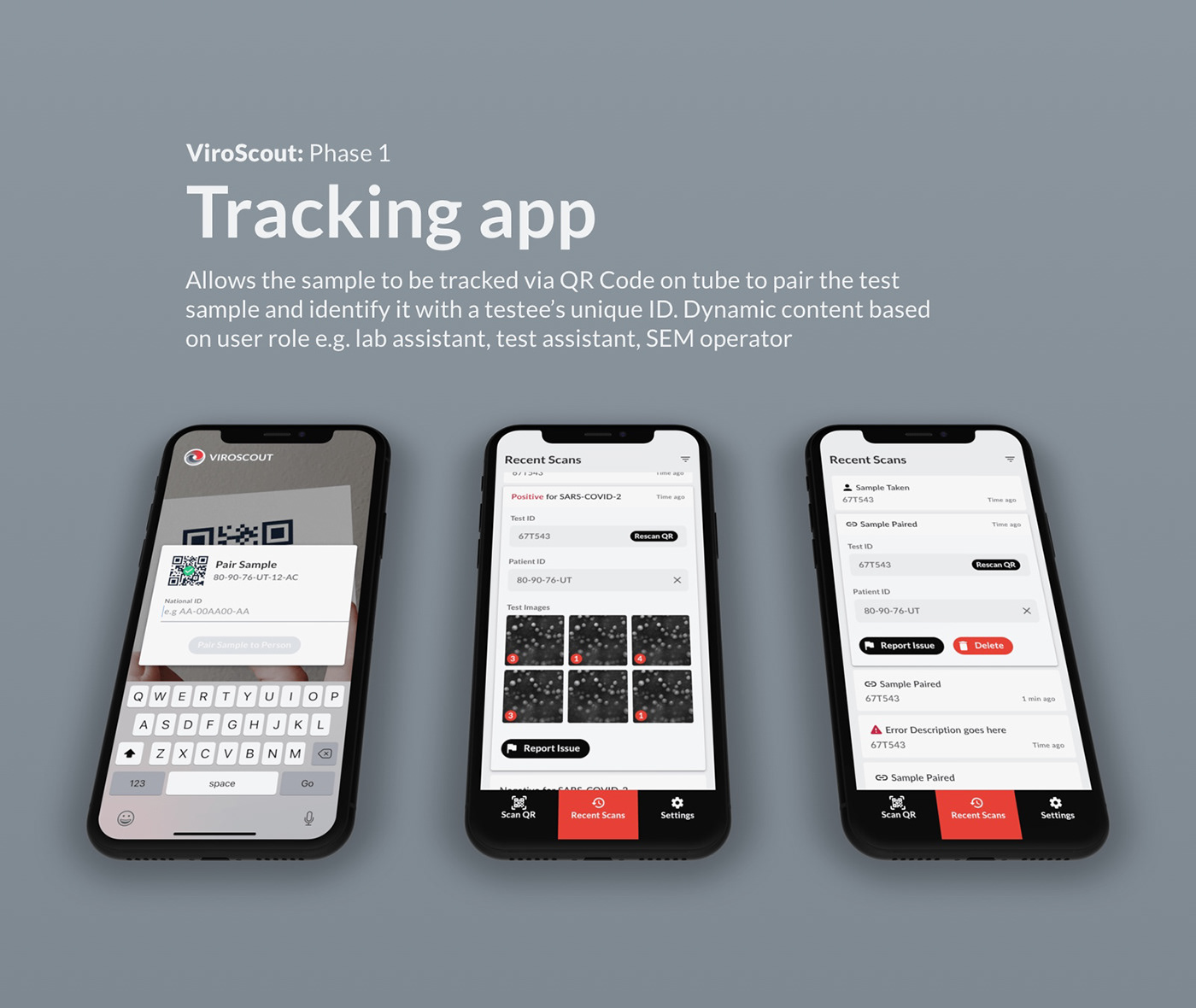 A mock-up of VirusScout Tracking app