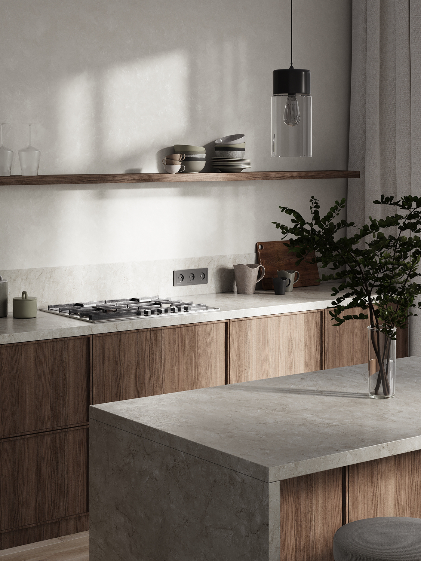 3ds max interior design  kitchen living room visualization